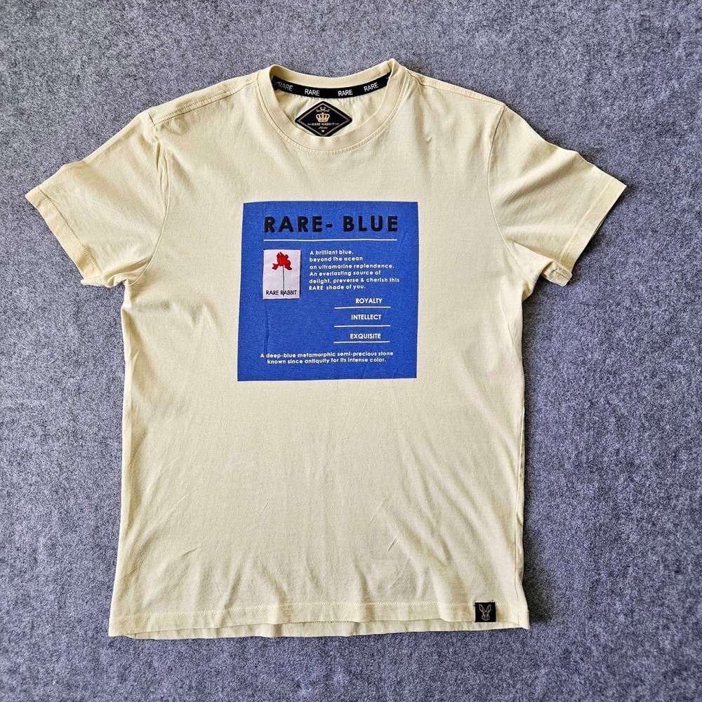 Rare Rabbit Atelier Cassini-3 Mens Yellow Graphic T-Shirt Rare-Blue Size M